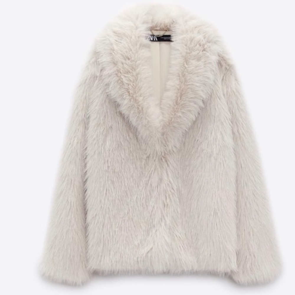 Brand New with tags Zara Beige White Faux Fur Coat Jacket Size XL - Picture 11 of 11
